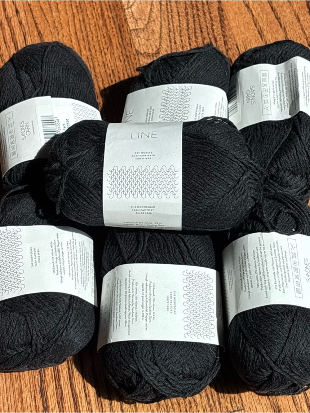 Sandnes Garn Line Yarn Lot of 7 Black Cotton Viscose Linen Knit Crochet Worsted